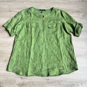 Ellen Tracy 100% linen blouse top Green SZ M